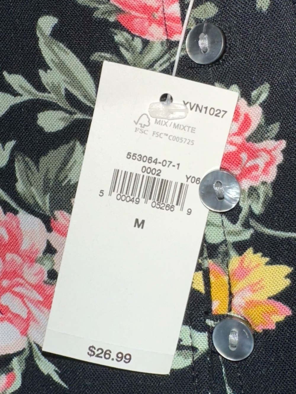 Floral V-Neck Spaghetti Strap Top - Black w/ Pink & Yellow Flowers, M - Picture 2 of 9
